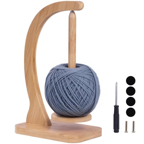 Yarn Holder for Crochet and Knitting Bamboo Yarn Spinner with Magnetic & Anti-Slip Pads Rotating Large Size Holds Yarn Up to 400g Crochet Accessories Gift for Women Mum Wife Grandma