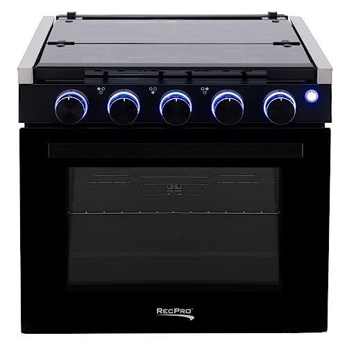 Image of RecPro RV 3 Burner Gas Range 21 inch Stove Oven Black Optional Range Hood