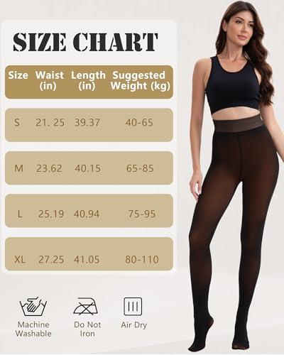 Image of HONGTEYA 2 Pairs Fleece Lined Tights Women - Warm Sheer Pantyhose Fake Translucent Tights Winter Thermal Leggings