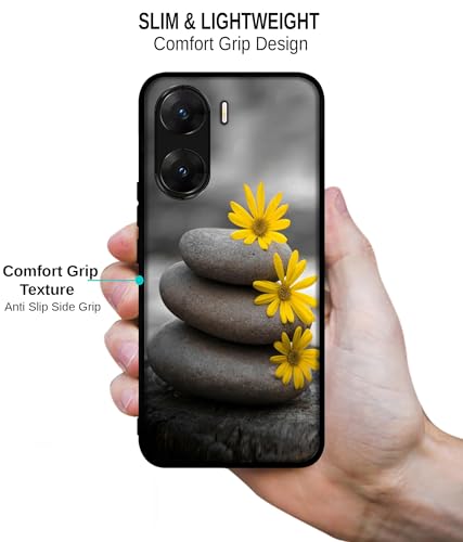 Image of Stones and Flower Design Premium 2D Printed Metal Back Case Cover for Vivo V29E 5G
