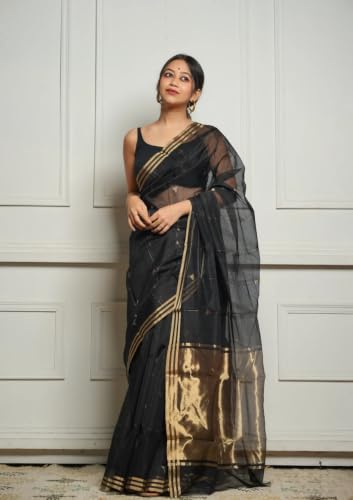 Image of Flosive inchWomen's Premium Pure Cotton Silk Saree with Golden Zari Border and Butti Work | Traditional Handloom Style Saree for Festive & Office Wear