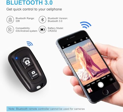 Image of Smartphone Bluetooth AB Shutter Button Portable Travel Wireless Lightweight Remote for Mobile Camera Selfie Picture Clicker Photos & Videos Compatible with iPhone /Android /iPad /Tablets