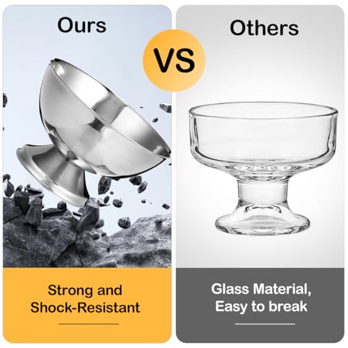 Image of DOITOOL Stainless Steel Salad Cups 3.93X3.93X7.67 Inch Metal Dessert Bowls for Ice Cream Snacks Fruit Serving Set of 3 Reusable Footed Bowls for Home Kitchen