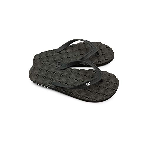 Image of Volcom Men's Recliner Sandals - Water-Friendly Flip Flops with Recliner Comfort Foam Footbed, Black Combo, 10
