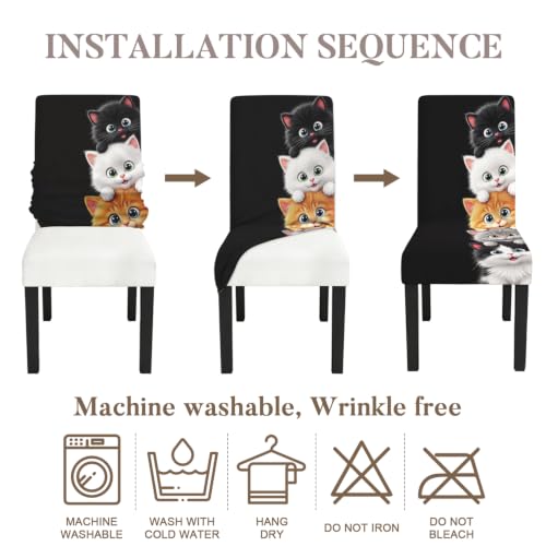 Image of Cute Kitten Dining Chair Covers Set of 4, Cat Stretch Slipcovers