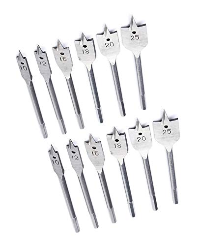 Mèches plates pour bois à coupe rapide et propre de 10 à 25 mm en lot de 12