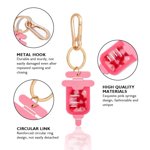 Novelty Keychain with Gold Metal Hook, Pink and Clear Design for Women Girls Gift