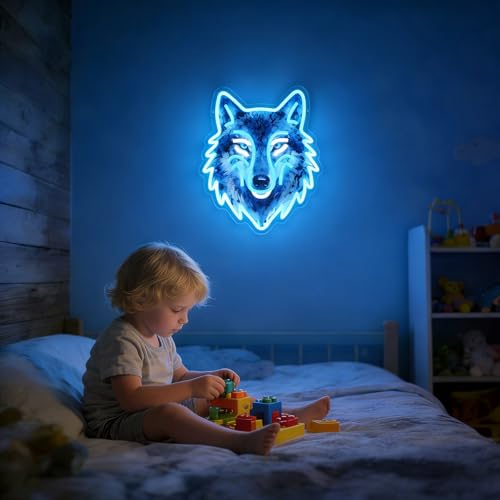 Image of Wolf Neon Sign, UV Printed Dimmable LED Wolf Light, Wolf Neon Wall Decor for Bedroom, Animal Wall Decor, Cool Gifts for Boys and Men, Living Room Man Cave Home Decoration, USB Powered