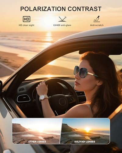 KALIYADI Classic Polarized Sunglasses for Women Trendy Square Ladies Sun Glasses Shades Sparkling Frame UV400 Protection4