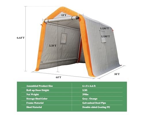 Amerlife YSS005 6X8X6.6 Ft Heavy Duty Portable Shed Storage Shelter thumb #6