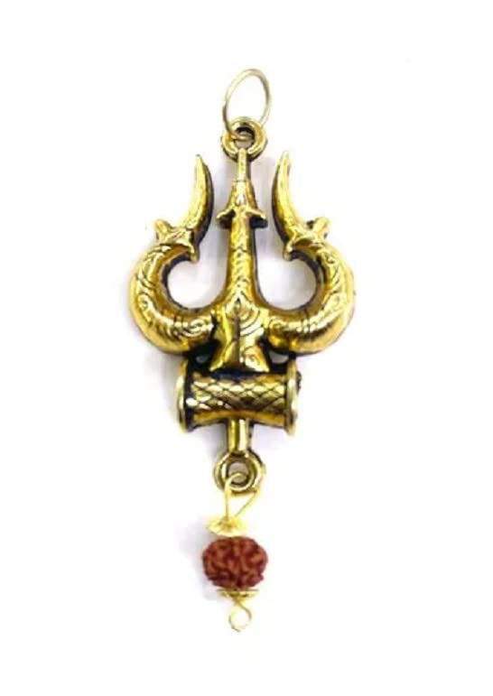 Mahakaal Natural Lord Shiv Shakti Trishul Damaroo Golden Plated Oxidised Protection Pendant For Men And Women-image-38