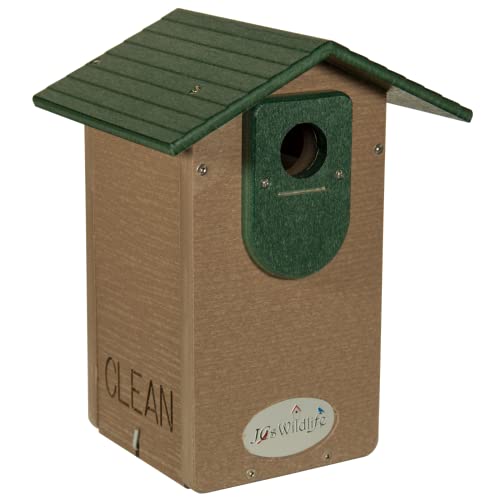 JCs Wildlife Ultimate Eastern and Western Bluebird House - Made in The USA with Recycled Poly Lumber - Viewing Window and Clean Out Door (Green and Brown)