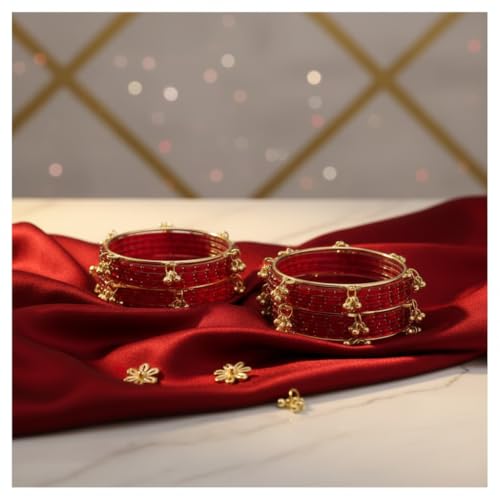Image of Kashmiri Ghangharoo Glass Bangle Set for Women| Light Weight Bangles | Traditional Transparent Fancy Glass Chudi Set for Wedding, Party|Set Of 16(12 Glass + 4 ghungroo bangles)