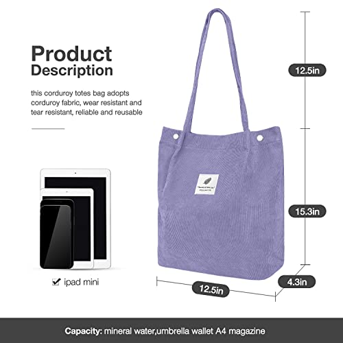 Bolso Tote de pana para mujer, gran capacidad con bolsillos miniatura 3
