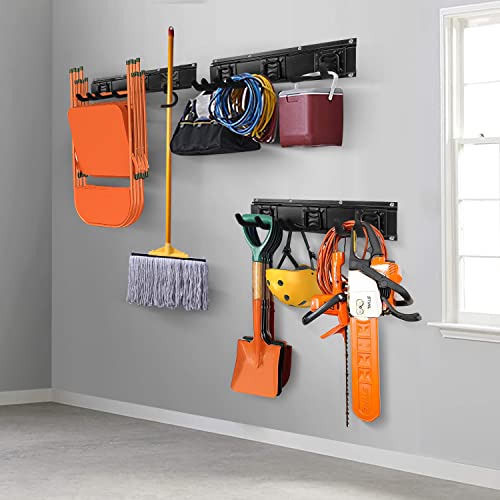 Image of Garden Tool Storage Rack, Outdoor Power Tools Hangers for Garage Wall Organization with 6 assorted Multi-Purpose Hooks, Organizer Holders for Landscaping Equipment, Folding Chairs, Ladders etc.
