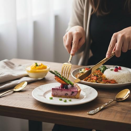 Image of 5 Pcs Gold Floaral Stainless Steel Cutlery Set for Dining Table with Spoon and Fork Set & Butterknife - The Perfect Tableware /Flatware