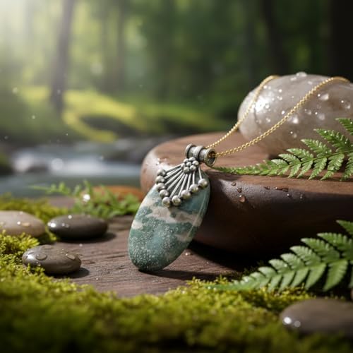 Collier amazonite verte pendentif ovale chaîne 45 cm LK_S_GP_0150
