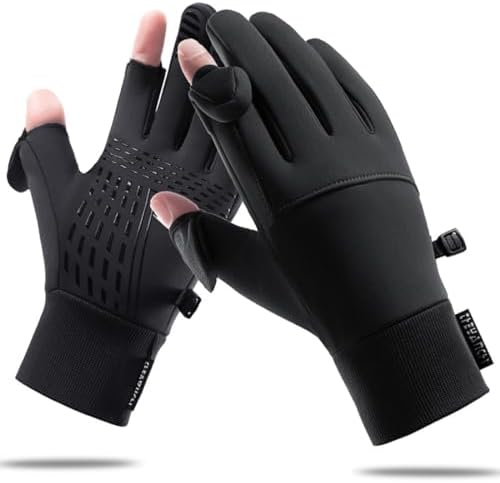 （06:30時点） アウトドアグローブ フィッシンググローブ メンズ 防寒 【アウトドアに特化した・2指出しで細かい作業が楽】【暖かい裏起毛・防風防水構造】 防寒グローブ バイクグローブ 滑り止め 耐磨耗通気性 タッチパネル対応 紛失防止結 サイクリング手袋 保温 手袋 釣り手袋 スポーツ 通勤 通学 作業 男女兼用 (ブラック, L)