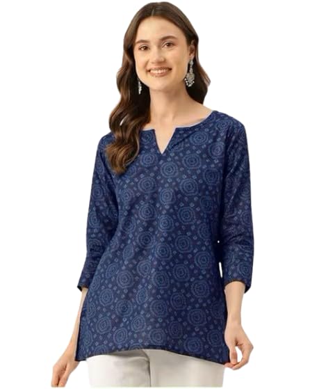 Jack & Jones Floral Print Rayon Kurta for Women | Regular Fit Top | Top for Office | Kurti for Women | Women's Tunics Tops | Dark Blue in blue