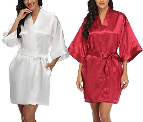 6 Pieces Bridal Shower Bathrobe Set for Bride and Bridesmaid Silky Robe Set Getting Ready Dressing Gown2