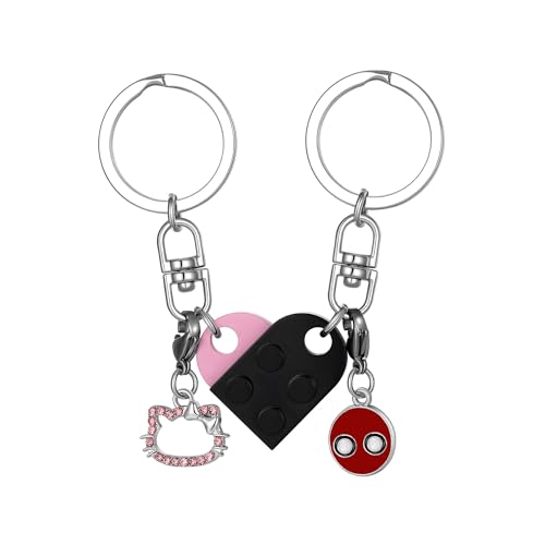 Drogomen Heart Keychain Set for Couples Women Men Best Friend Keychains for Friendship Matching Brick Heart Keychains for Girlfriend Boyfriend Sweet Valentines Day Couples Gift Ideas (SK)
