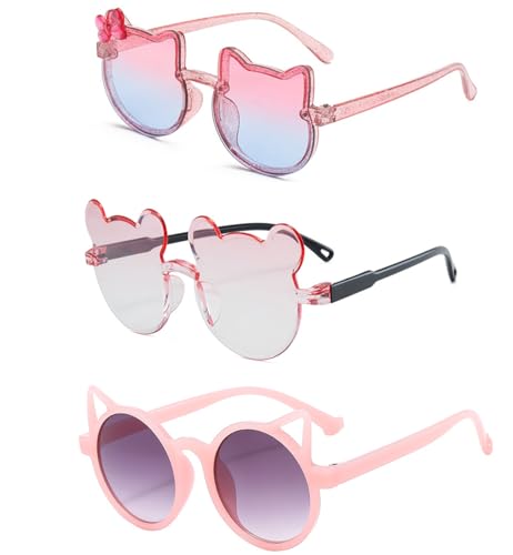 3-Pairs Girls Sunglasses Kids Cute Pink Kitty Lovely Cartoon Sunglasses Aged 3-12 UV400 Protection2