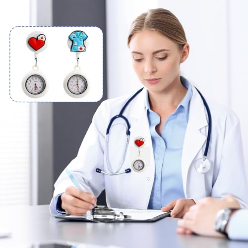 2PCS Nurse Watches for Women, Retractable Nurses Fob with Brooch Lapel Pocket Watch Cute Pattern and Silicone Case Luminous Hands Clip-on Watch Easy for Nurses Doctors Paramedic to Carry - Image 5
