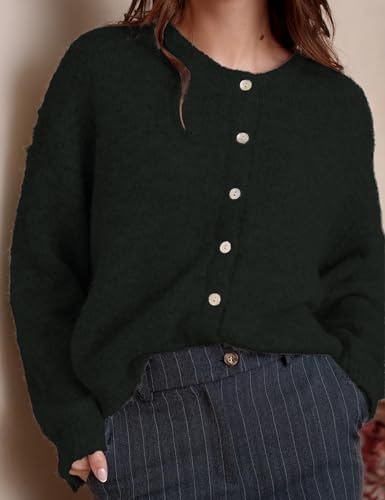 Image of Ynhonra Womens Cardigan Sweater Front Button Loose Y2k Long Sleeve Crewneck | Lightweight Knit Ribbed Hem