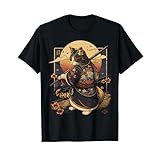 日本の芸術 猫 忍者 浮世絵 アニメスタイル サムライキャット Tシャツ