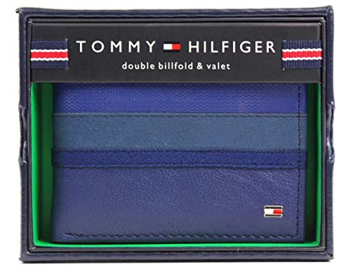 New Tommy Hilfiger Men's Leather Double Billfold Passcase Wallet & Valet/Cobalt #TOP7