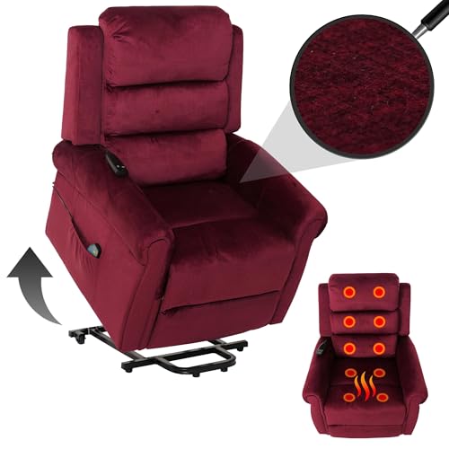 Fernsehsessel HWC-K63, Relaxsessel, Liegefunktion Aufstehhilfe Massage Heizfunktion, Stoff 220g/m² Chenille - Bordeaux – Bild 7