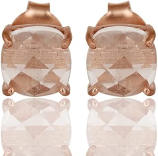 PANOPLY Silver Earrings, Stud Earrings, Gemstone Earring, Gift Earring, Anniversary, 925 Silver Earring, Designer Earring, Handmade Earring, Stylish Earring For Her (Crystal Quartz Rose Gold)