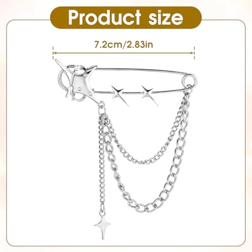Image of Mabor Silver Star Brooch Pins for Women Star Tassel Chain Brooch Collar Pins Vintage Bling Crystal Pearl Sweater Shawl Clips Punk Collar Chain Brooch for Women Girls Jacket Clothing