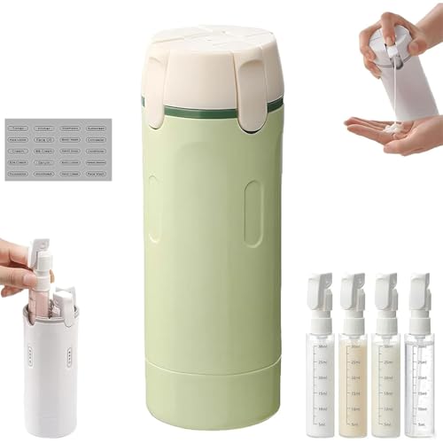 Flacons distributeurs de voyage rechargeables 4 en 1 en silicone, articles de toilette portables, anti-fuite, rechargeables, compressibles, pour lotion, shampooings liquides (vert)
