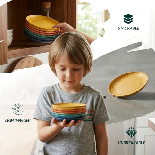 Image of Homienly 5.7 Inch Small Plates-Wheat Straw Mini Plate, Unbreakable Plate Set Ideal for Dessert, Appetizers, Small Serving, Side Dish, Lightweight Dessert Dishes Plates, Set of 8, Colorful