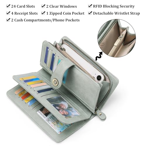 Image of FALAN MULE Wallets for Women Trifold Wristlet Wallets Large Capacity RFID Blocking Ladies Purse Credit Card Holder