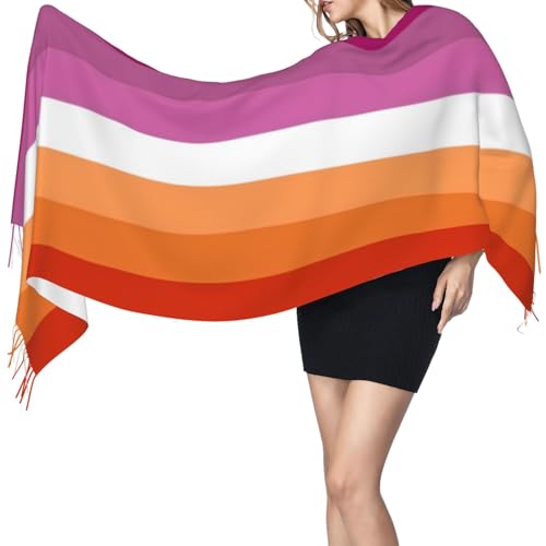 Lesbian Pride Flag Scarf With Tassel For Women Large Warm Shawls Wraps Cashmere Scarves Blanket For Fall Winter 27 * 77 Inches4