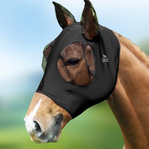 Harrison Howard Máscara de Mosca elástica súper cómoda con Gran Espacio para los Ojos con protección UV, Suave en la Piel con transpirabilidad, Color Negro Piano