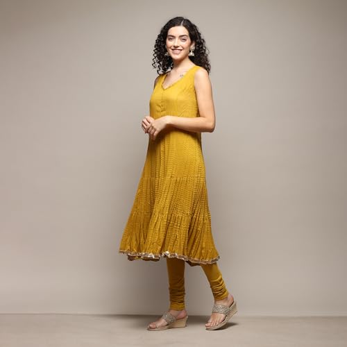 Image of BIBA Women Silk Layered Kurta Churidar Suit Set