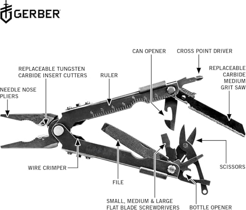 Image of Gerber Gear Multi-Plier 600 Needle Nose Pliers Set Bladeless Multi-Tool - 14-in-1 EDC Gear Multi-Tool with Protective Sheath - Survival Gear and Equipment - Black
