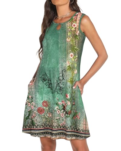 Image of Summer Dresses for Women 2026 Casual Sleeveless Sundress Floral Loose Fit Beach Cover Up with Pocket