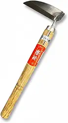 Foice de capina japonesa Hounen Miyawaki – Lâmina torcida de aço inoxidável para jardim, cortador de grama e ervas daninhas, cabo de madeira leve, feito no Japão