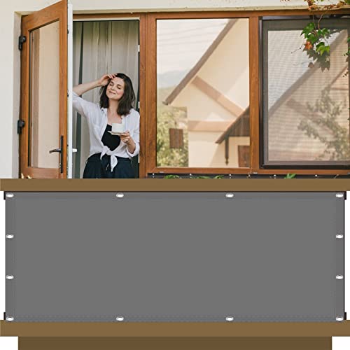 Balkon Sichtschutz Seitenmarkise 95 x 300 cm mit Ösen Kabelbinder Wetterfest Sonnentuch PB2 PES 100% Polyester für Balkon Garten Balkongeländer, Hellgrau