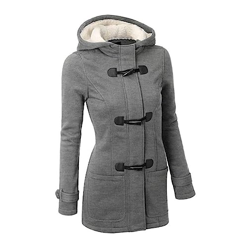 TENDYCOCO Jaqueta feminina de lã com capuz e fivela de ervilha, Conforme mostrado., 00