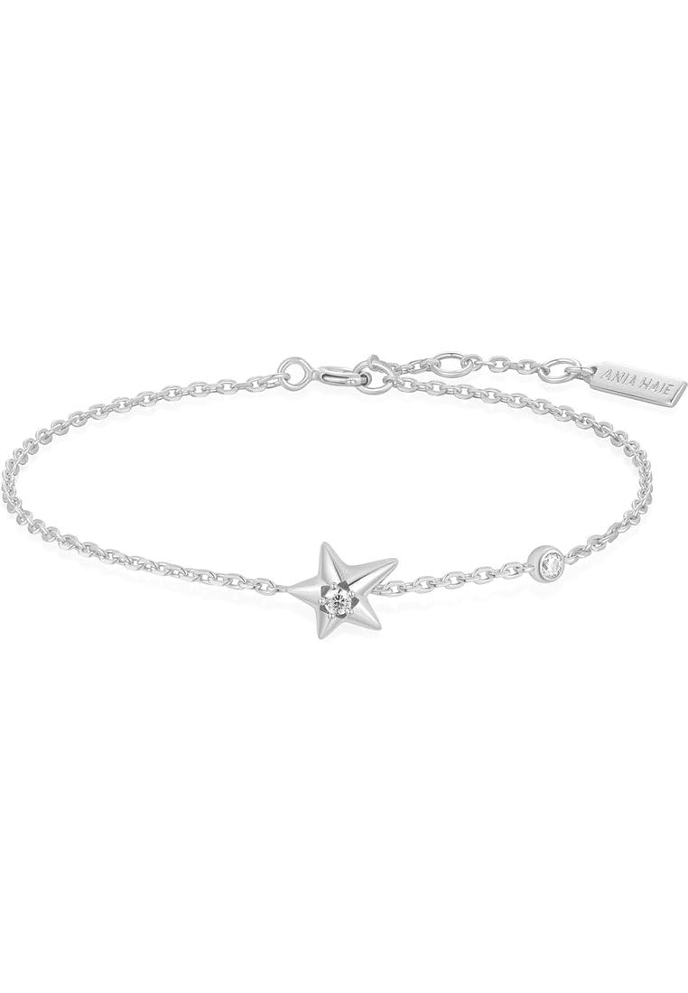 ANIA HAIE Damen Armband MELODIC POET Sparkling Star aus 925 Sterling Silber, Stern-Anhänger mit zwei Zirkonia besetzt, Länge 16,5cm + 2cm Verlängerung, inkl. Geschenkverpackung