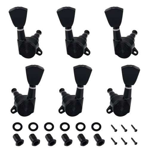 Banworks 3L3R Guitar Locking Tuning Pegs 16:1 Ratio Sealed Guitar String Tuning Keys Machines 45 Degree Fixing Tag for Les Paul LP SG Electric Acoustic Guitar 6Pcs JT/ZSJXQ-03 Black Tulip Button