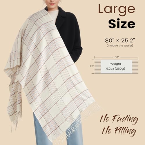 Clothirily Winter Scarf for Women - Womens Warm Pashmina Shawls and Wraps for Evening Dress Super Soft Winter Fashion Tassel Plaid Scarves Ladies Gifts3
