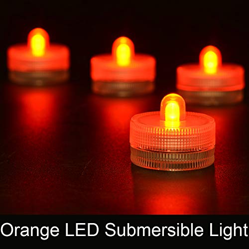 Image of KITOSUN Submersible LED Lights cr2032 Battery Powered Underwater Waterproof LED Tea Light Candles for Events Wedding Centerpieces Vase Floral Xmas Holidays Home Decor Lighting(Pack of 12) (Orange)