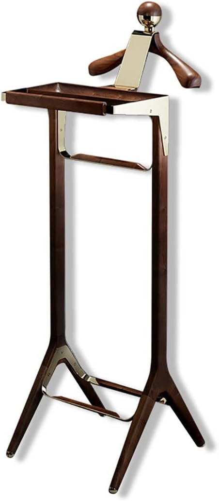 Suit Valet Stand Rack Wood Clothes Coat Rack with Tray and Trouser Bar Men and Women Contour Hanger with Shoe Rack for Bedrooms Entrance/Champagne, Champagne-45 * 140Cm