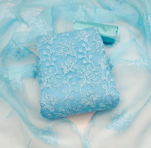 Image of StyleScope Women's Organza Embroidered Unstitched Salwar Suit Dress Material With Embroidery Work Dupatta (DM Plannttt Free Size)